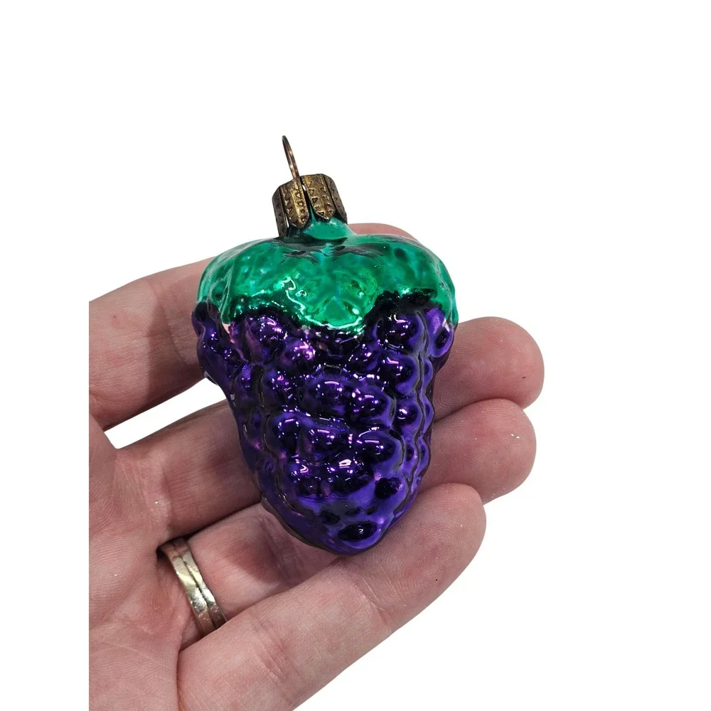 Vintage Purple Grapes Glass Christmas Ornament Green Leaf Fruit Mercury Holiday